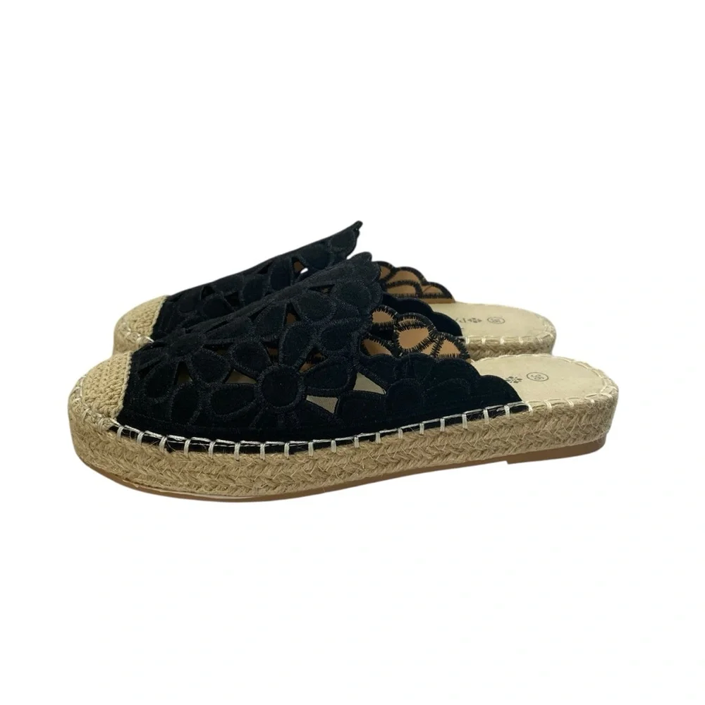 Spring Step Cutout Tilly Slide Espadrilles Mules Flats Womens 6 Black New Padded